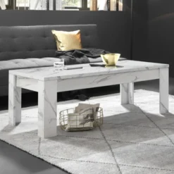 Tavolino da salotto 122x65 basso design marmorizzato marmo bianco TSL5