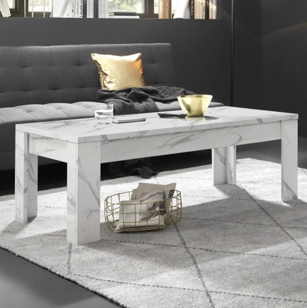 Tavolino da salotto 122x65 basso design marmorizzato marmo bianco TSL5