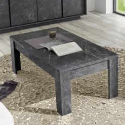 Tavolino da salotto 122x65 basso design marmorizzato marmo nero TSL5