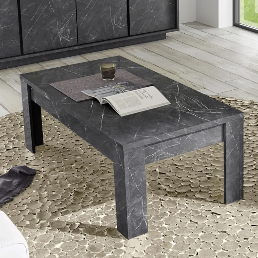Tavolino da salotto 122x65 basso design marmorizzato marmo nero TSL5