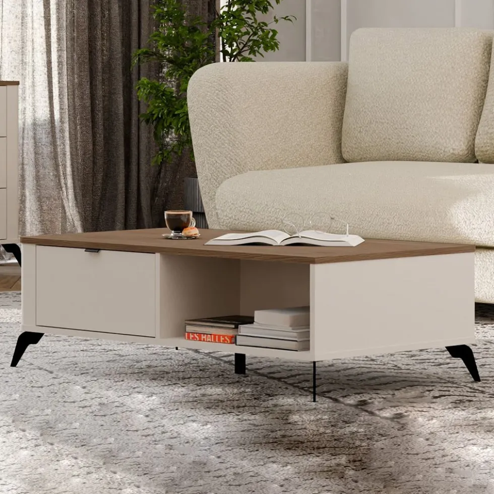 Tavolino da salotto 110X63X27 beige e rovere TST14