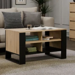 Tavolino da salotto 58x50x90 cm con 4 vani rovere e nero TST12
