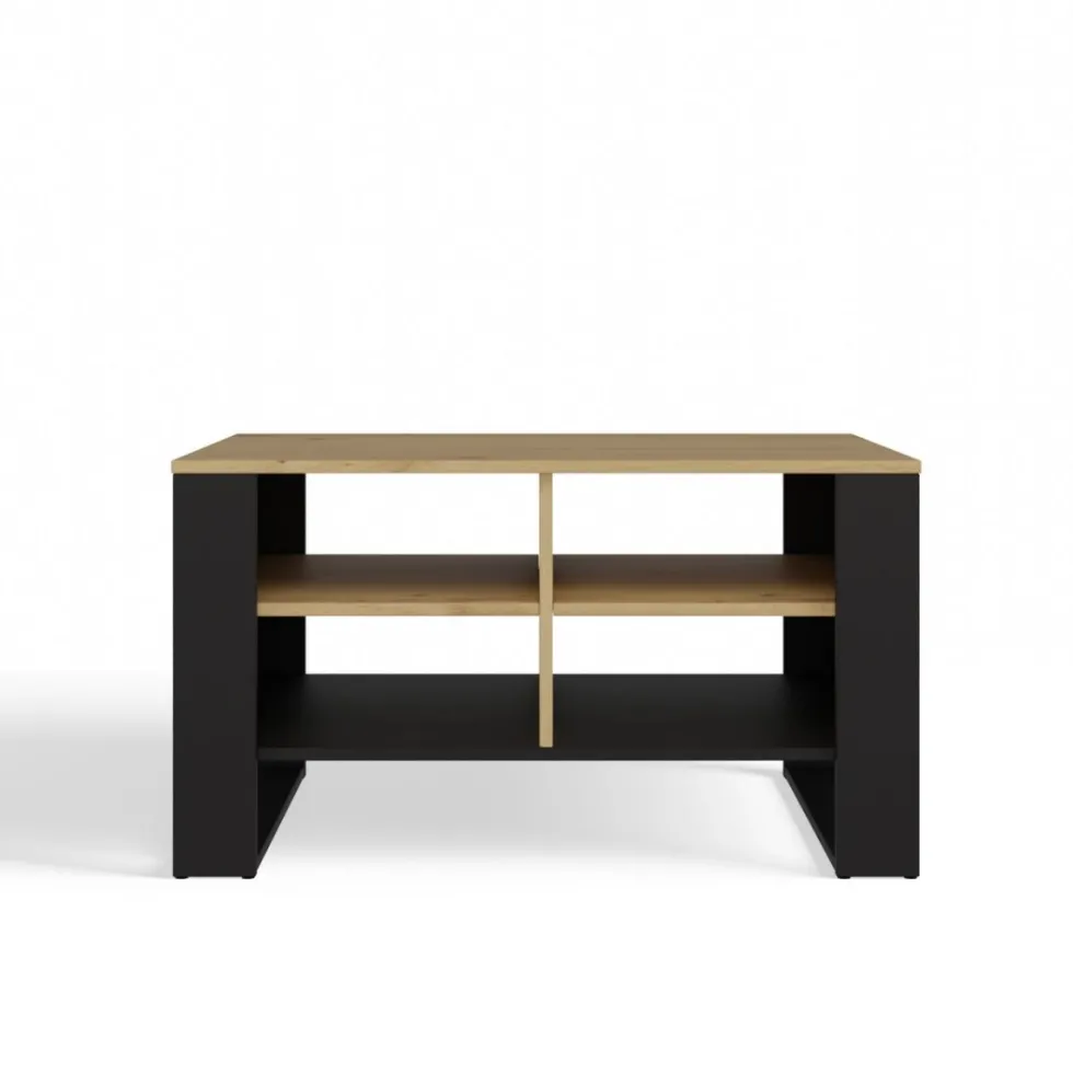 Tavolino da salotto 58x50x90 cm con 4 vani rovere e nero TST12