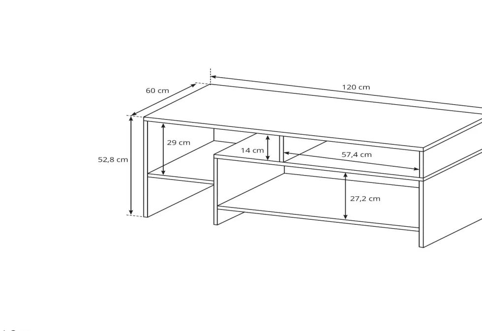 Tavolino da soggiorno moderno 120x53cm bianco e rovere naturale TLK3