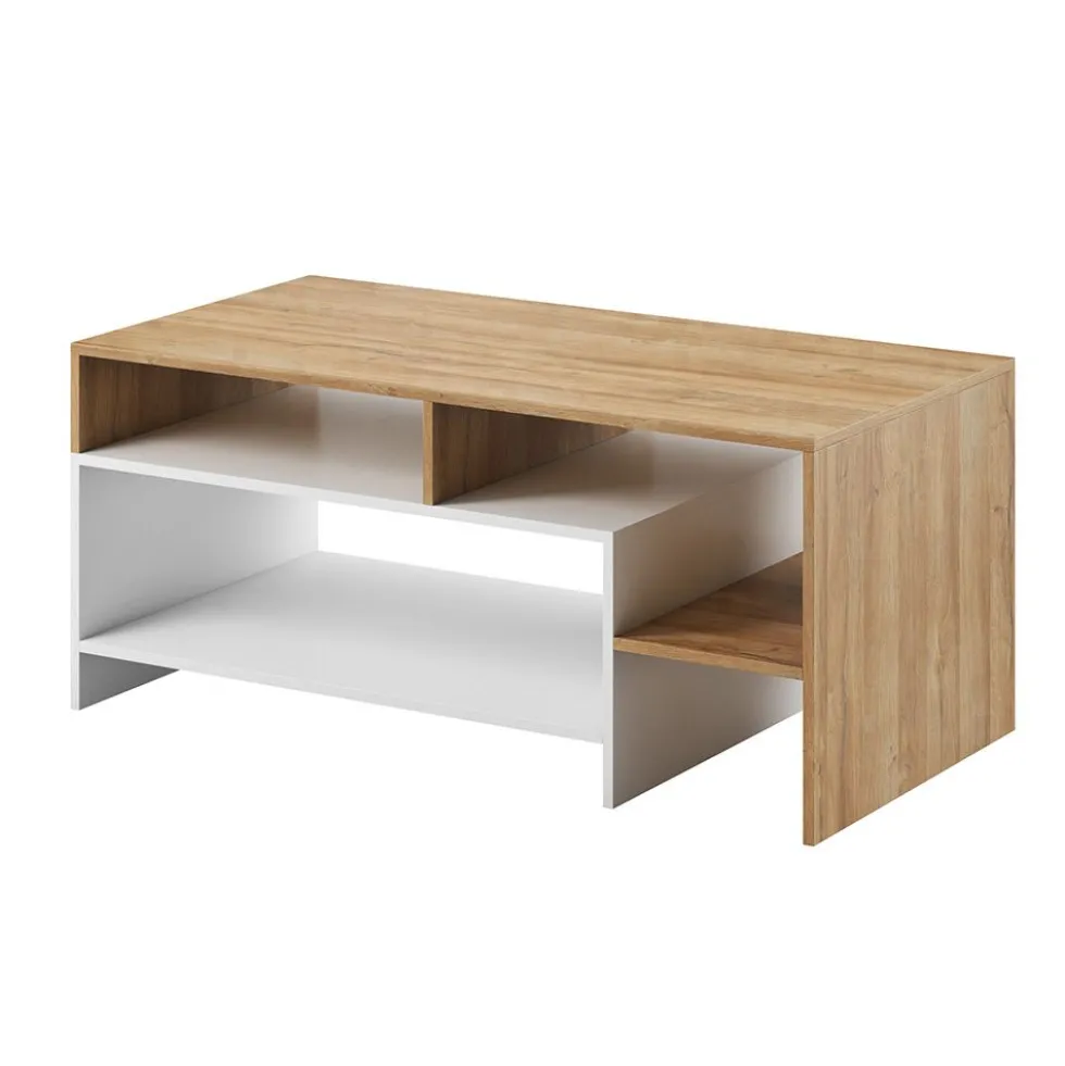 Tavolino da soggiorno moderno 120x53cm bianco e rovere naturale TLK3