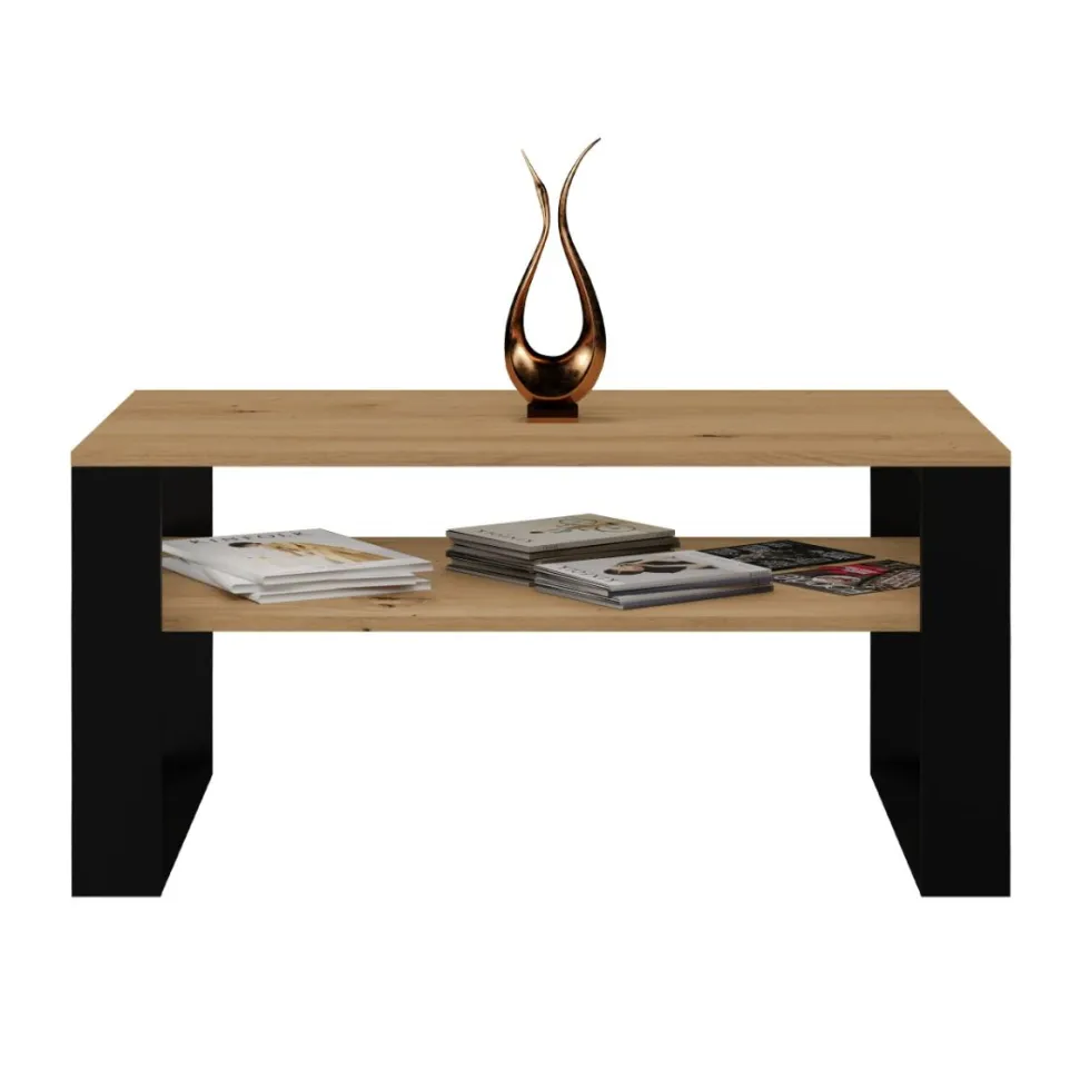 Tavolino moderno 58x50x90 cm con 2 ripiani rovere e nero TST9