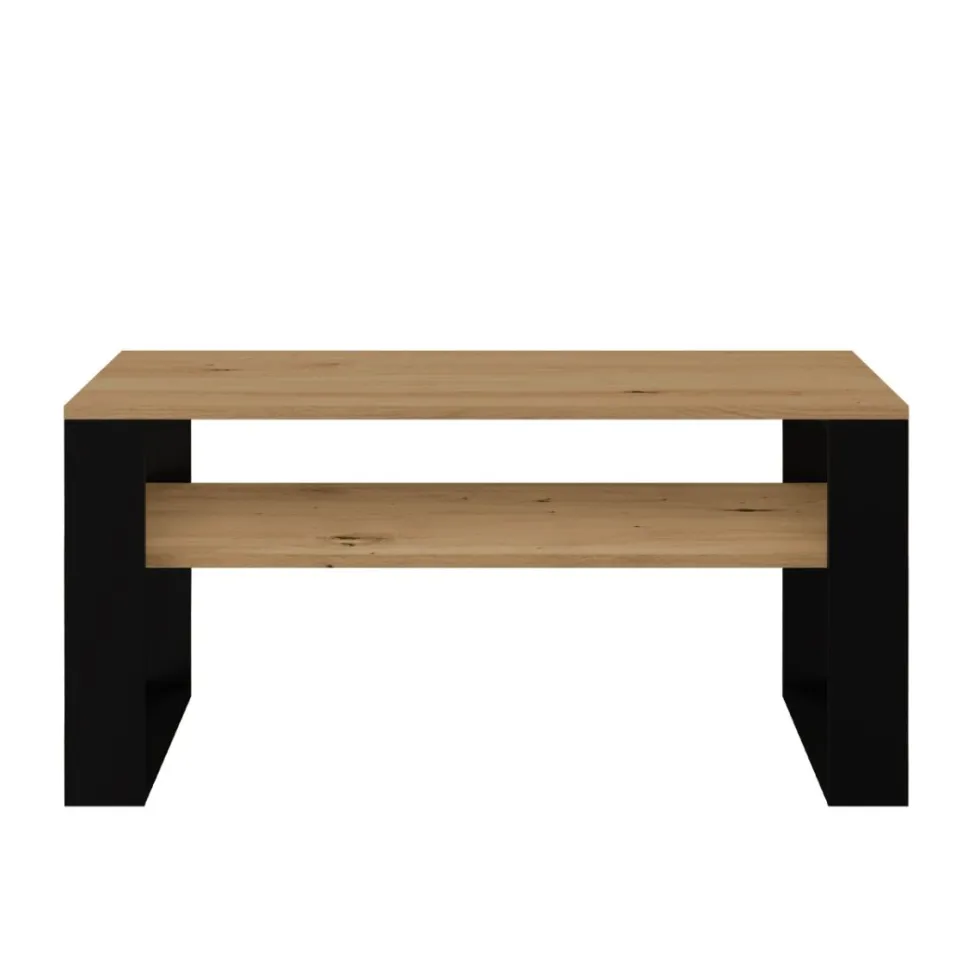 Tavolino moderno 58x50x90 cm con 2 ripiani rovere e nero TST9