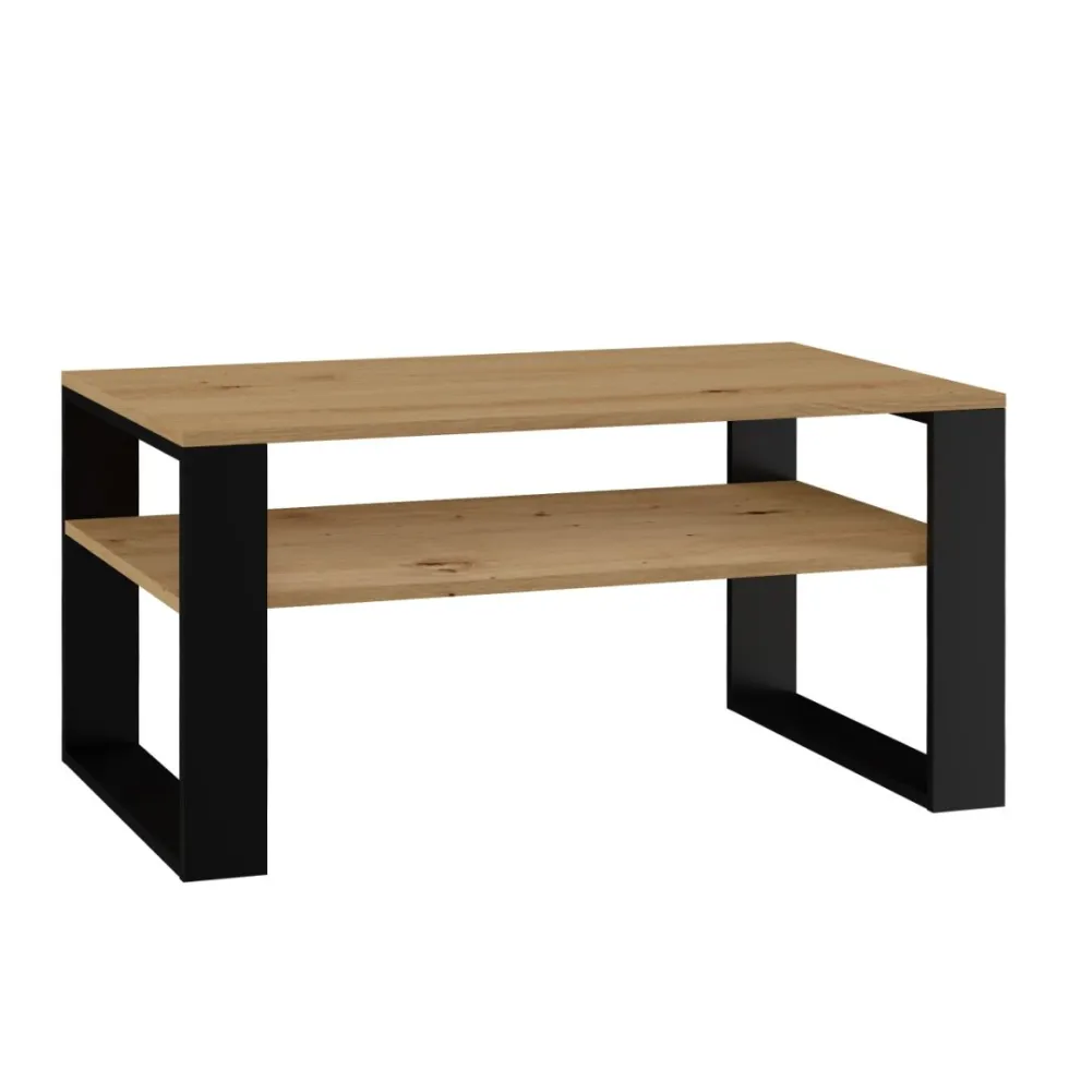 Tavolino moderno 58x50x90 cm con 2 ripiani rovere e nero TST9