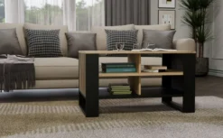 Tavolino salotto 58x50x90 cm con doghe laterali rovere e nero TST13