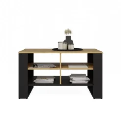 Tavolino salotto 58x50x90 cm con doghe laterali rovere e nero TST13