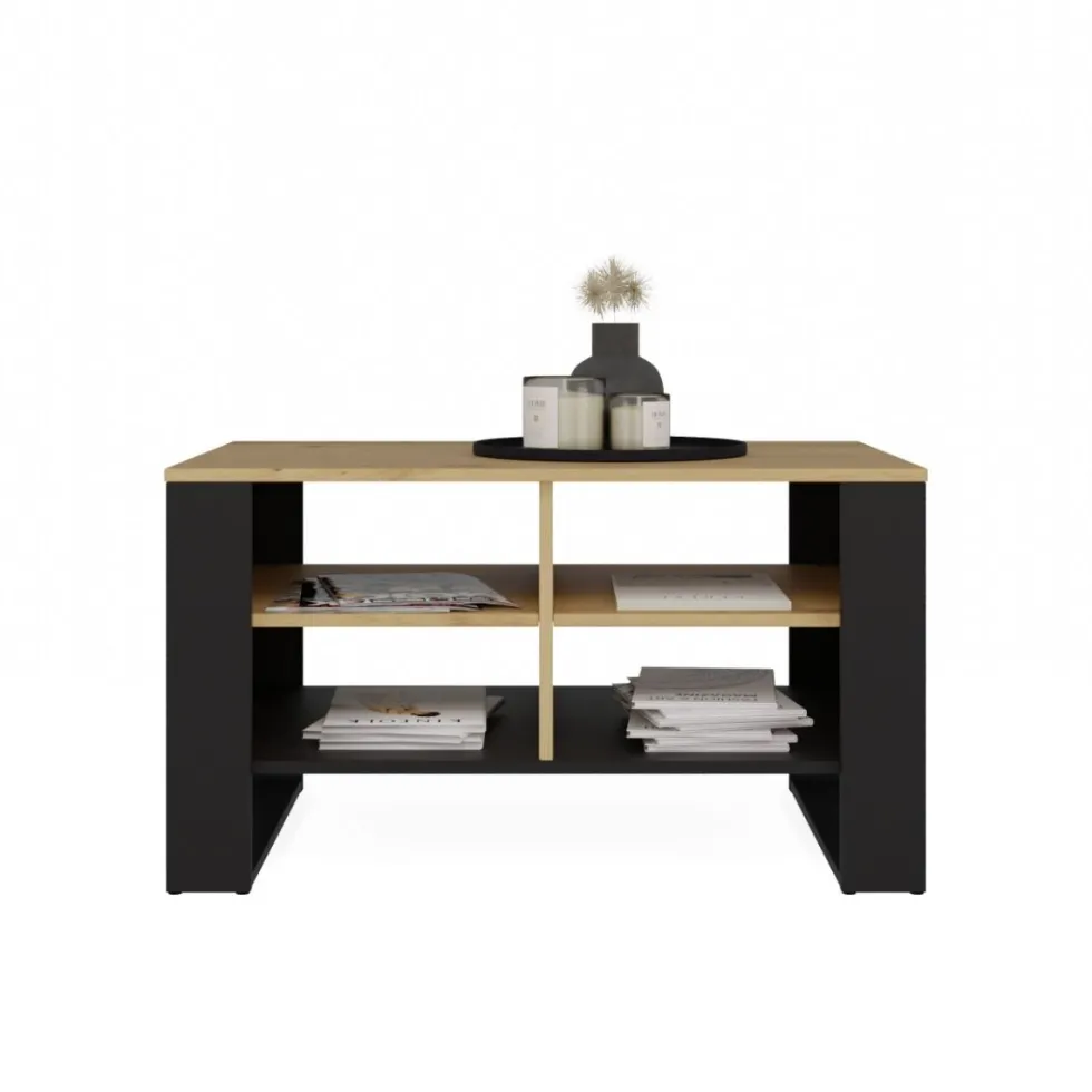 Tavolino salotto 58x50x90 cm con doghe laterali rovere e nero TST13