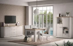 Tavolo da cucina allungabile 140x90 cm bianco effetto legno e rovere TCL25