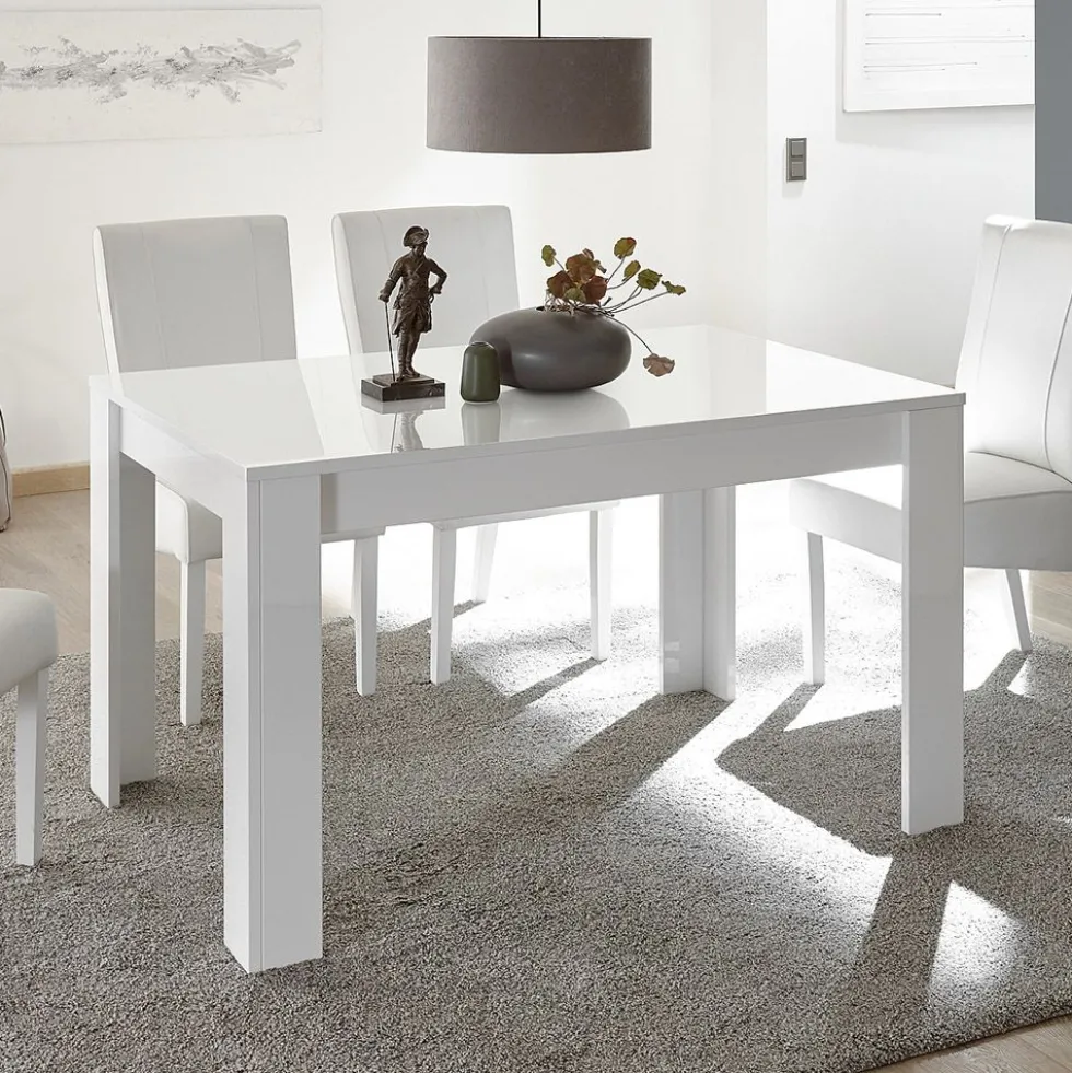 Tavolo da cucina 180x90 fisso con piano liscio design moderno bianco lucido TCL2
