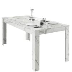 Tavolo da cucina 180x90 fisso design marmorizzato marmo bianco TCL11