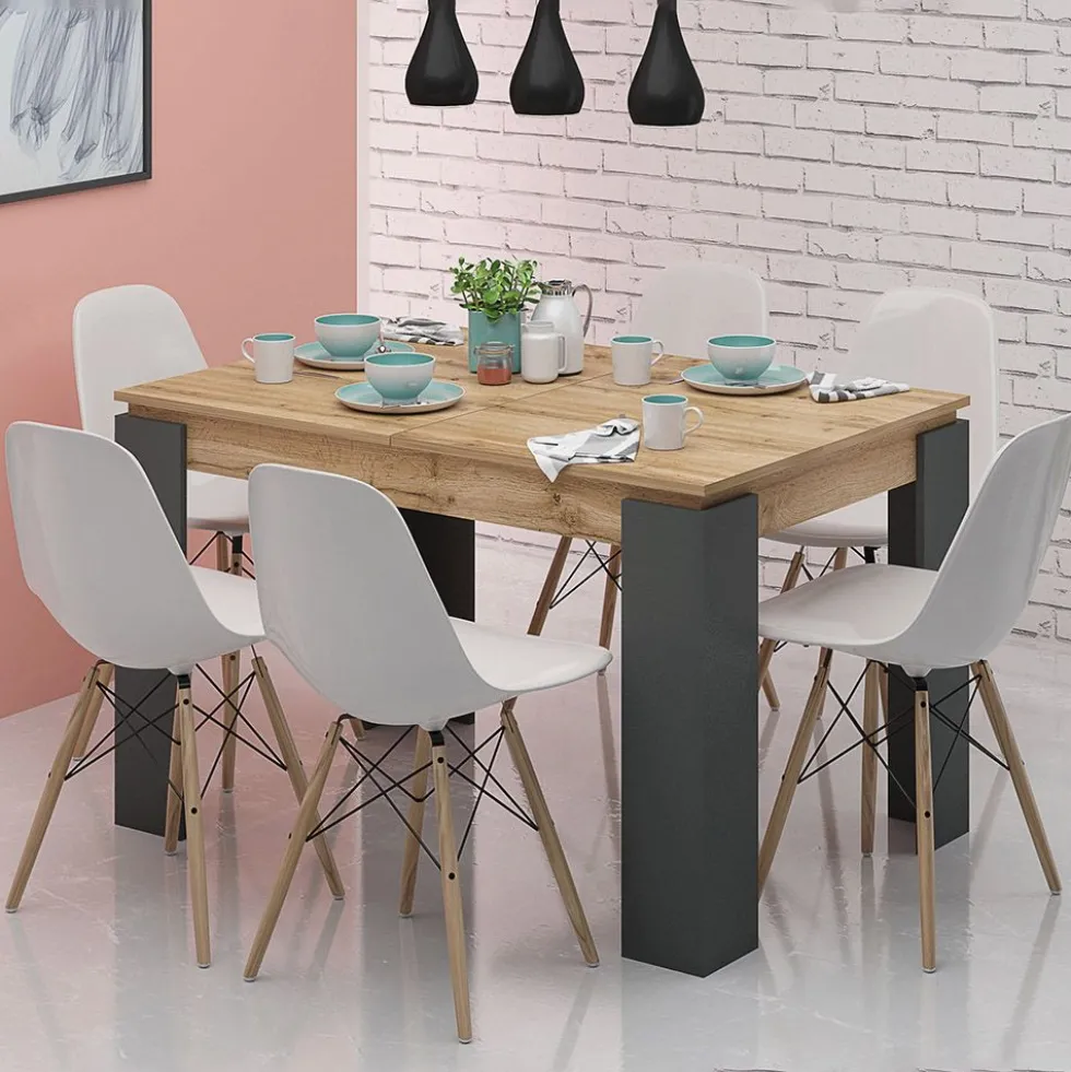 Tavolo da pranzo estensibile bicolore rovere naturale e antracite TG7
