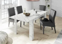 Tavolo da pranzo 137x90 allungabile design moderno marmorizzato marmo bianco TCL10
