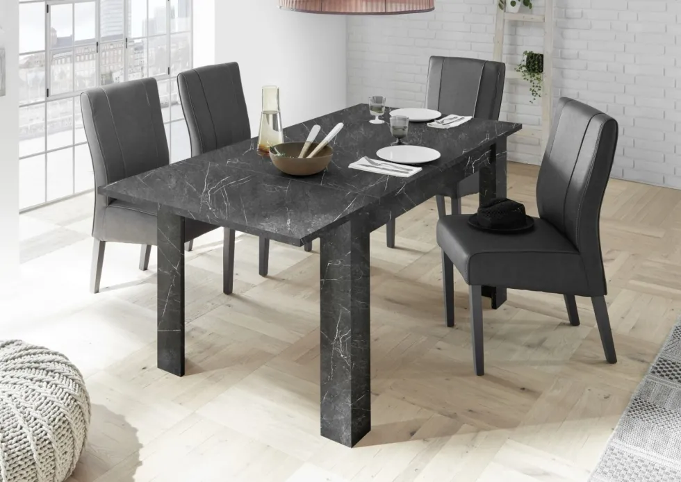 Tavolo da pranzo 137x90 allungabile design moderno marmorizzato marmo nero TCL10
