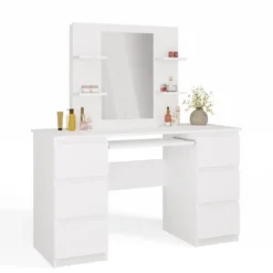 Toeletta da trucco moderna 130x146 cm con specchio bianca TOT6