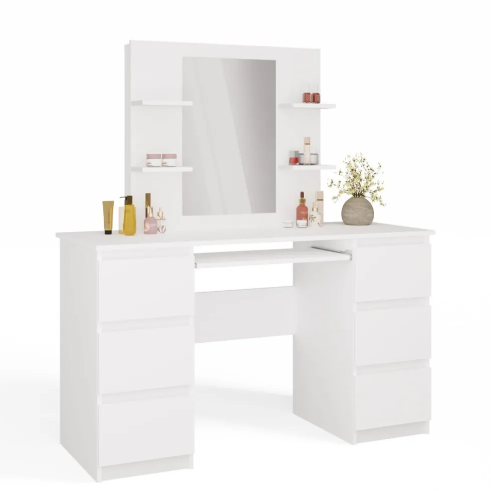 Toeletta da trucco moderna 130x146 cm con specchio bianca TOT6