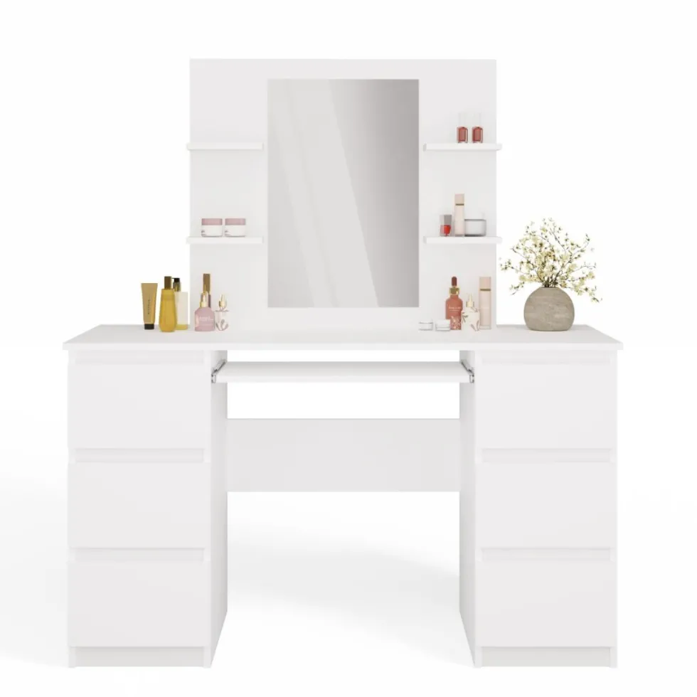 Toeletta da trucco moderna 130x146 cm con specchio bianca TOT6