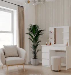 Toeletta da trucco moderna 98x146 cm con specchio e cassetti bianco opaco TOT7