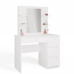 Toeletta da trucco moderna 98x146 cm con specchio e cassetti bianco opaco TOT7