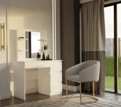 Toeletta da trucco moderna 98x146 cm con specchio e cassetti bianco opaco TOT7