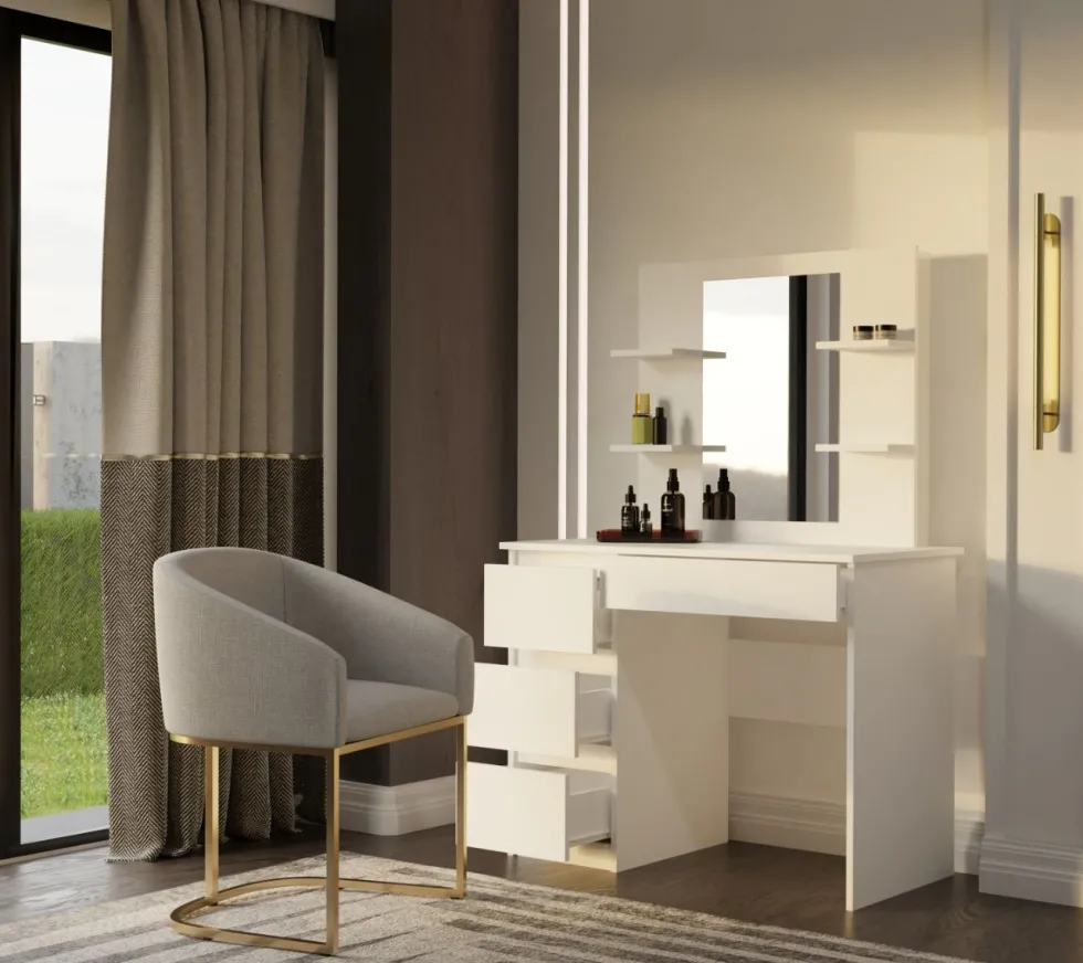 Toeletta da trucco moderna 98x146 cm con specchio e cassetti bianco opaco TOT7