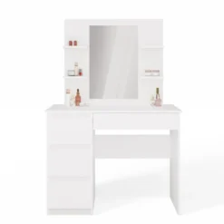 Toeletta da trucco moderna 98x146 cm con specchio e cassetti bianco opaco TOT7
