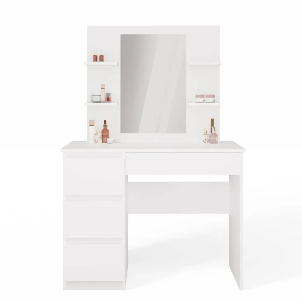 Toeletta da trucco moderna 98x146 cm con specchio e cassetti bianco opaco TOT7