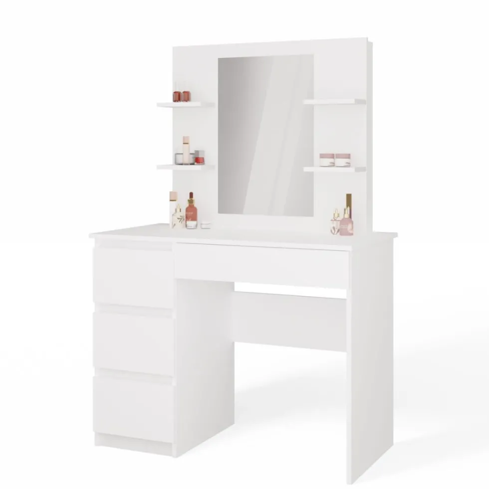 Toeletta da trucco moderna 98x146 cm con specchio e cassetti bianco opaco TOT7