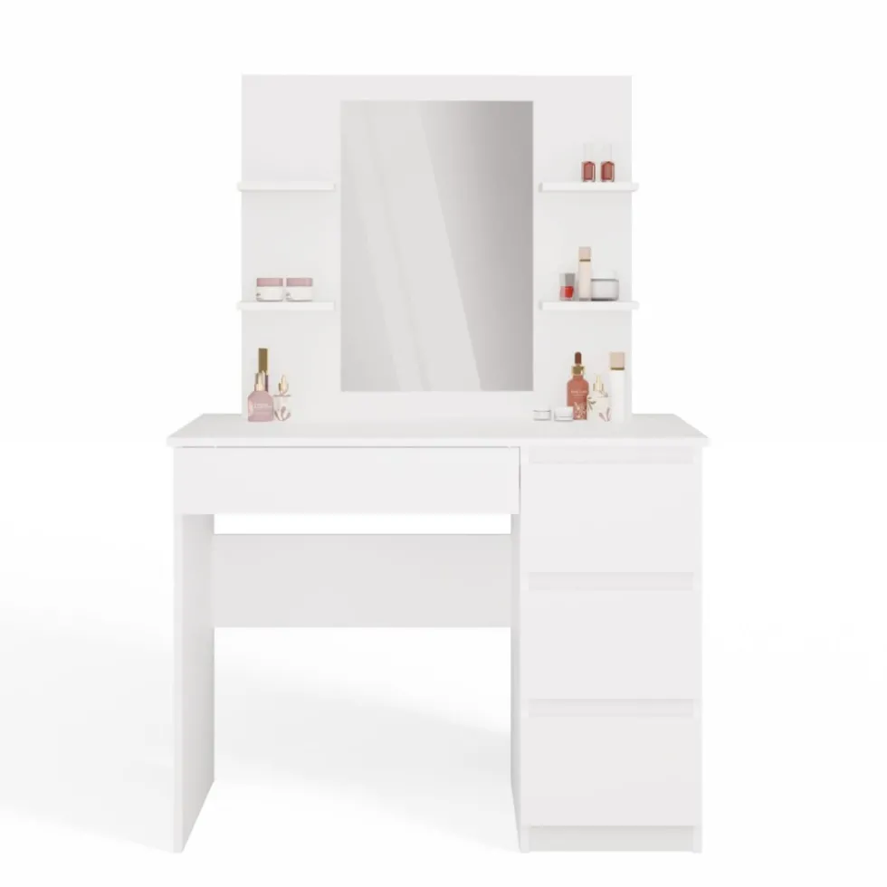 Toeletta da trucco moderna 98x146 cm con specchio e cassetti bianco opaco TOT7