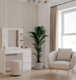 Toeletta da trucco moderna 98x146 cm con specchio e cassetti bianco opaco TOT7