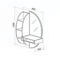 Toeletta elegante sospesa 89,5x175x42 cm con specchio in grafite e rovere scuro CU48