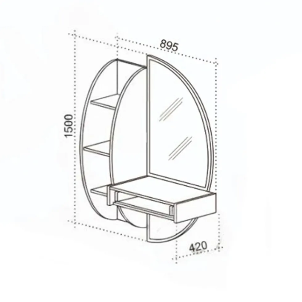 Toeletta elegante sospesa 89,5x175x42 cm con specchio in grafite e rovere scuro CU48