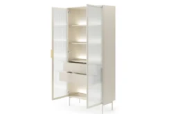 Vetrina alta moderna con cassetti push-pull e luce LED beige cashmere VLK13