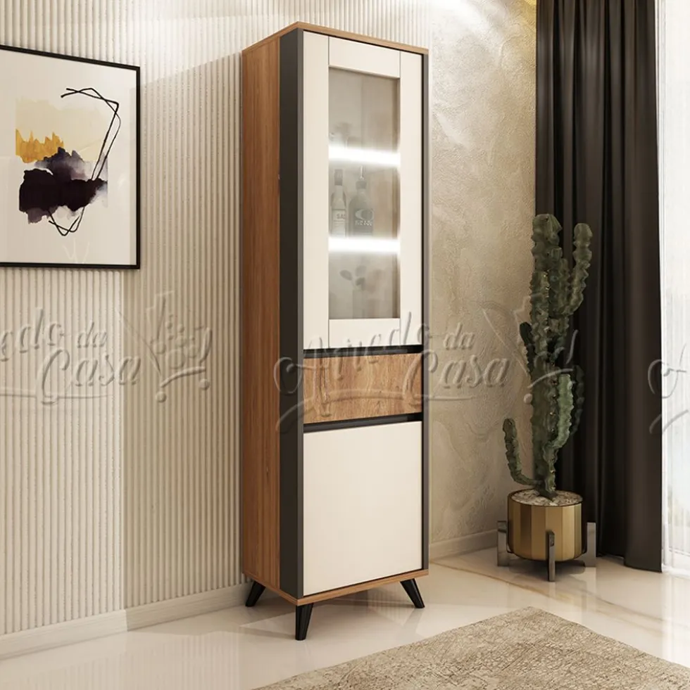 Vetrina con illuminazione LED 50x190x40 cm in rovere, grafite e beige VU1