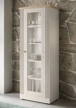 Vetrina moderna a 1 anta 72x192 cm bianco effetto legno e rovere VL11