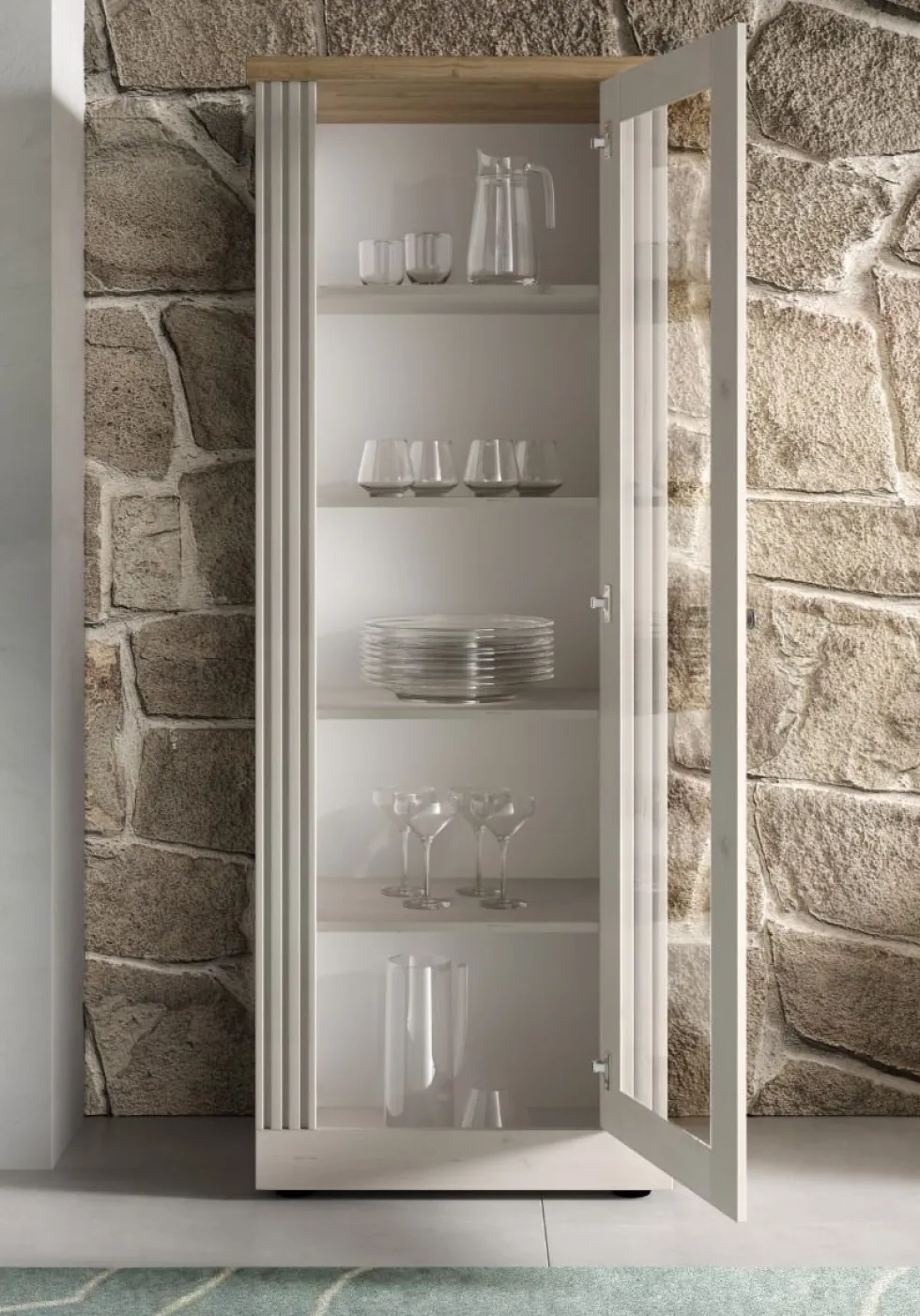 Vetrina moderna a 1 anta 72x192 cm bianco effetto legno e rovere VL11