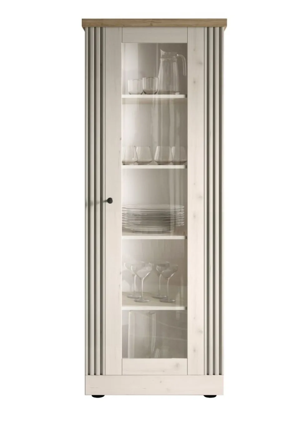 Vetrina moderna a 1 anta 72x192 cm bianco effetto legno e rovere VL11