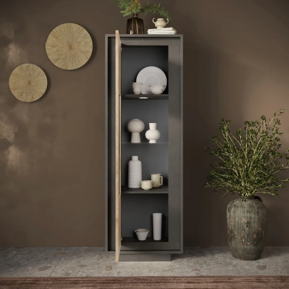 Vetrina moderna per soggiorno 67x197 cm grafite e rovere chiaro VL10