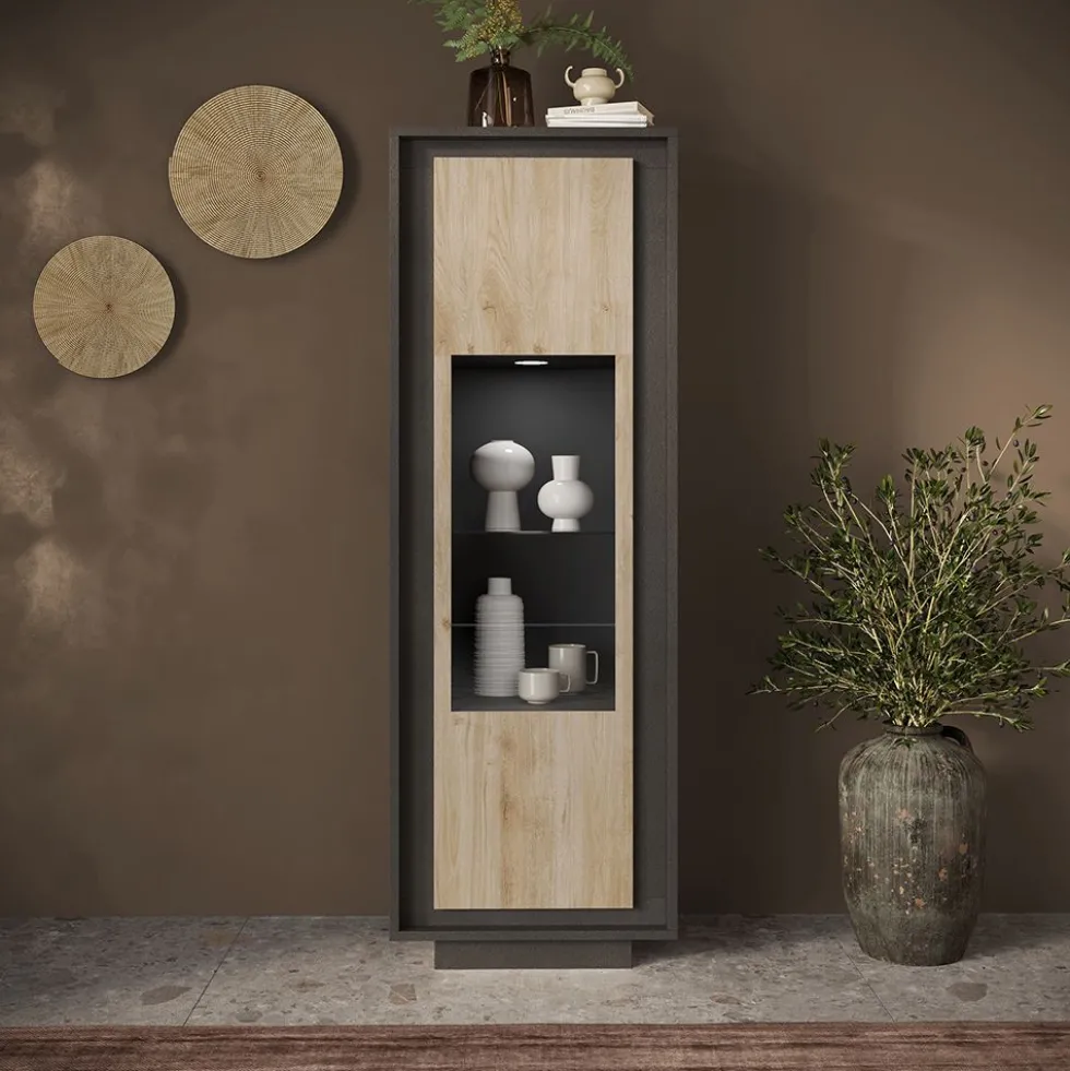 Vetrina moderna per soggiorno 67x197 cm grafite e rovere chiaro VL10