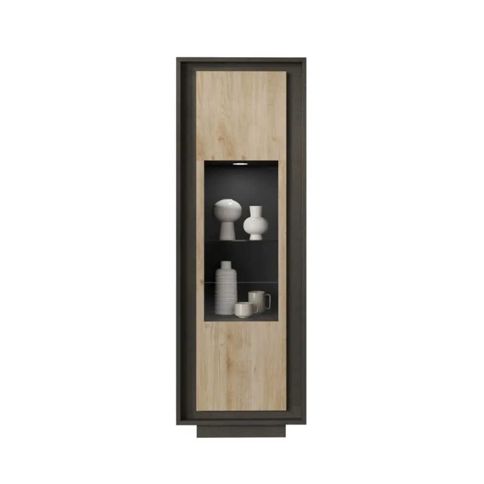 Vetrina moderna per soggiorno 67x197 cm grafite e rovere chiaro VL10