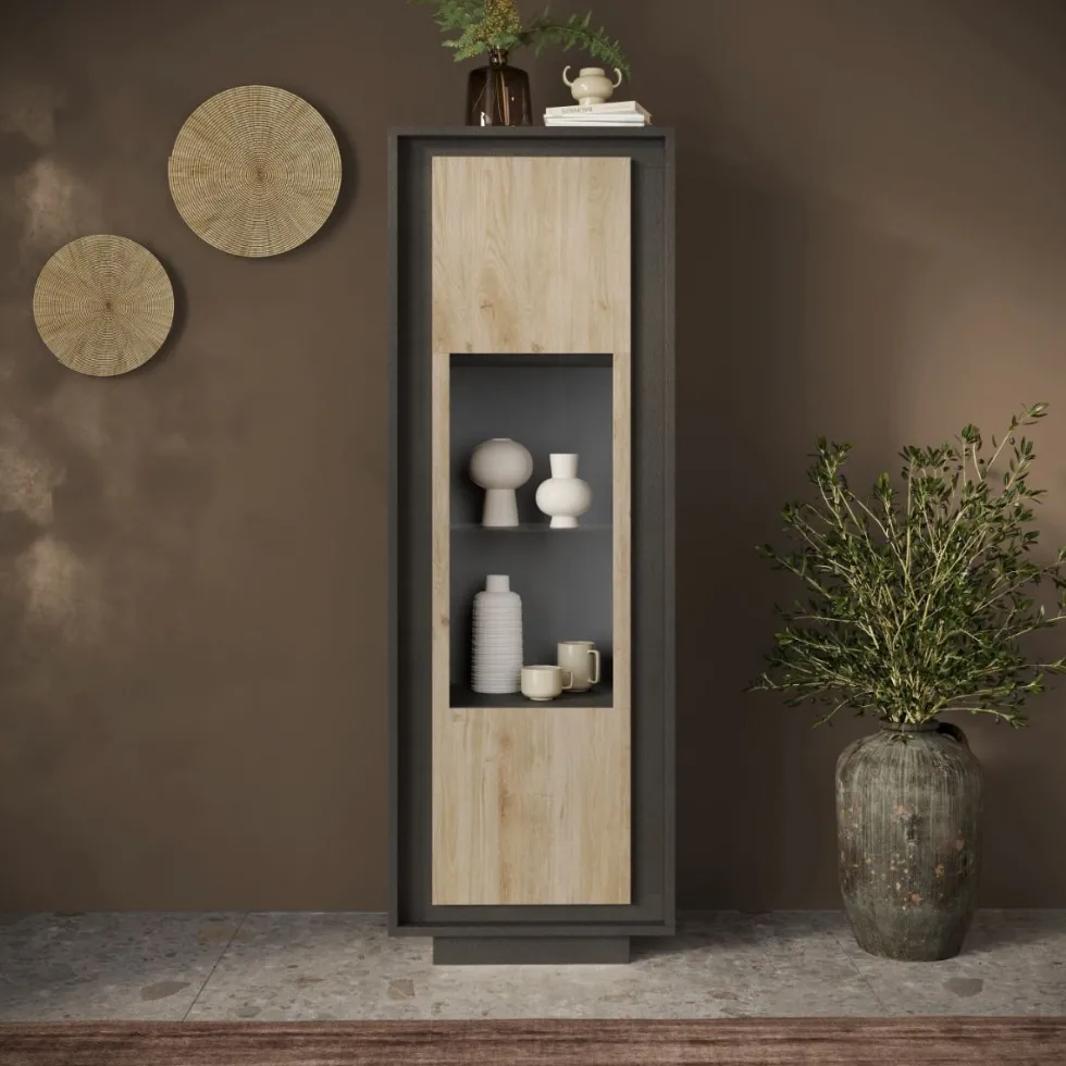 Vetrina moderna per soggiorno 67x197 cm grafite e rovere chiaro VL10
