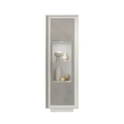 Vetrina moderna per soggiorno 67x197 cm bianco opaco e cemento VL10