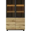 Vetrina 100x188 con LED nera e rovere scuro VLK6