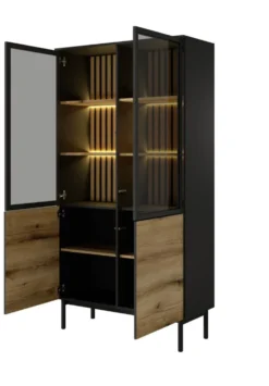 Vetrina 100x188 con LED nera e rovere scuro VLK6