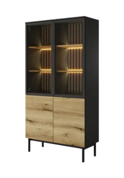 Vetrina 100x188 con LED nera e rovere scuro VLK6