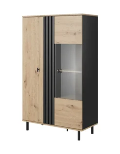 Vetrina 90x150 con LED nero e rovere chiaro VLK10