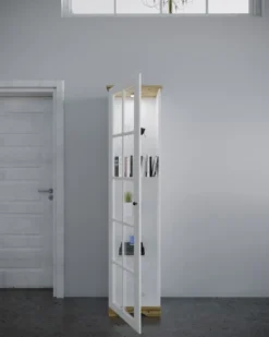Vetrinetta a colonna moderna bianca e rovere VI6
